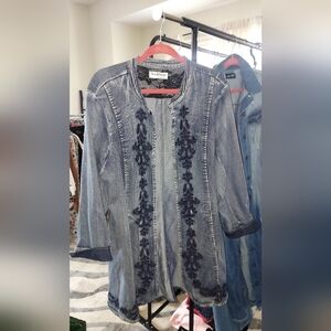 NIC+ZOE Light Blue Embroidered Denim Coat